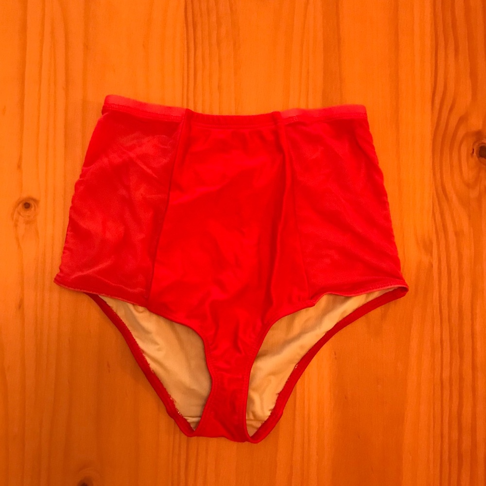 Red high waisted swim bottoms